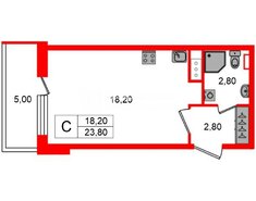 Студия 23.8 м² 7/12 этаж
