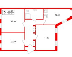 3-комн. кв. 97.9 м² 1/5 этаж