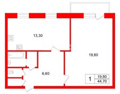 1-комн. кв. 44.7 м² 6/10 этаж