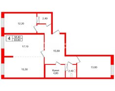 3-комн. кв. 83.8 м² 1/22 этаж