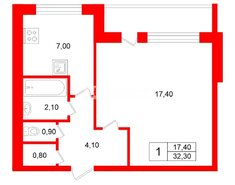 1-комн. кв. 32.3 м² 12/13 этаж