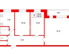 3-комн. кв. 59.1 м² 4/9 этаж