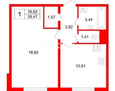 1-комн. кв. 39.3 м² 2/25 этаж
