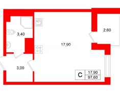 Студия 24.3 м² 4/8 этаж