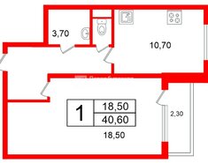 1-комн. кв. 40.6 м² 7/10 этаж