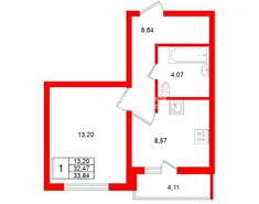 1-комн. кв. 32.1 м² 5/25 этаж