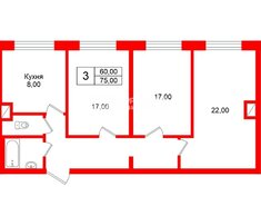 3-комн. кв. 75 м² 3/5 этаж