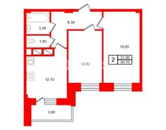 2-комн. кв. 56.1 м² 16/16 этаж