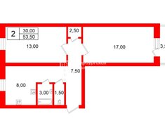2-комн. кв. 53.5 м² 5/5 этаж