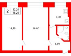 2-комн. кв. 46.2 м² 1/2 этаж