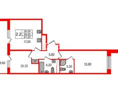 2-комн. кв. 56.95 м² 11/12 этаж