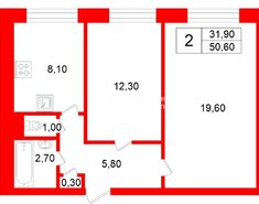 2-комн. кв. 50.6 м² 4/9 этаж