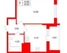 1-комн. кв. 32 м² 23/24 этаж