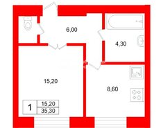 1-комн. кв. 35.3 м² 6/6 этаж