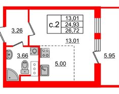 Студия 24.9 м² 2/25 этаж