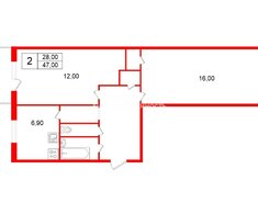 2-комн. кв. 47 м² 5/5 этаж