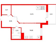 1-комн. кв. 42.7 м² 14/25 этаж