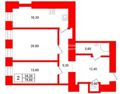 2-комн. кв. 78.6 м² 5/6 этаж
