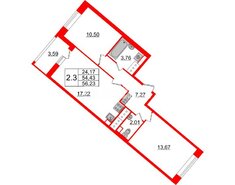 2-комн. кв. 54.43 м² 16/20 этаж