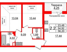 2-комн. кв. 55 м² 5/5 этаж