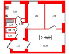 3-комн. кв. 59.7 м² 1/9 этаж