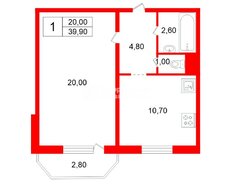 1-комн. кв. 39.9 м² 4/10 этаж