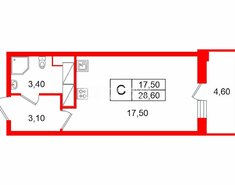 Студия 28.6 м² 15/25 этаж