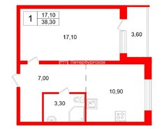 1-комн. кв. 38.3 м² 4/9 этаж