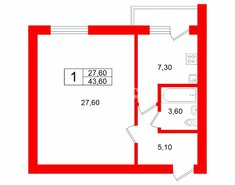 1-комн. кв. 43.6 м² 3/3 этаж