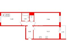 2-комн. кв. 61.3 м² 2/17 этаж