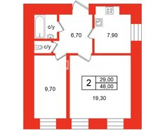 2-комн. кв. 48 м² 1/3 этаж