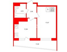 1-комн. кв. 46 м² 8/21 этаж