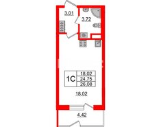 Студия 24.75 м² 1/5 этаж