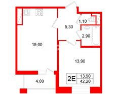 1-комн. кв. 42.2 м² 5/12 этаж