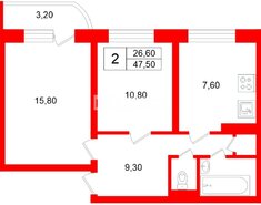 2-комн. кв. 47.5 м² 8/16 этаж