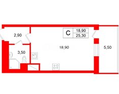 Студия 25.3 м² 3/15 этаж