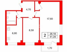 2-комн. кв. 41.2 м² 5/5 этаж