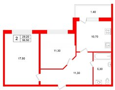 2-комн. кв. 56.5 м² 1/9 этаж