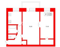 2-комн. кв. 43.2 м² 4/5 этаж