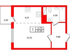 Студия 27 м² 5/8 этаж
