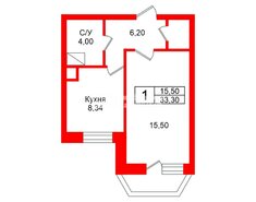 1-комн. кв. 33.3 м² 15/24 этаж