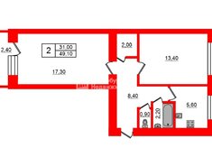 2-комн. кв. 49.1 м² 8/9 этаж
