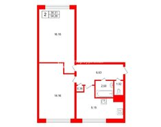 2-комн. кв. 50.2 м² 6/9 этаж