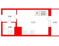 Студия 20.9 м² 6/24 этаж