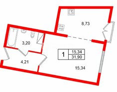 1-комн. кв. 31.9 м² 9/18 этаж