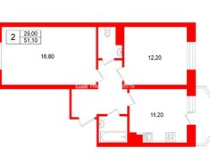 2-комн. кв. 51.1 м² 7/8 этаж