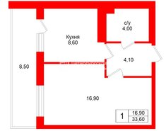 1-комн. кв. 33.6 м² 12/15 этаж