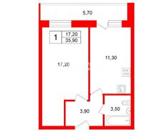 1-комн. кв. 35.9 м² 2/22 этаж