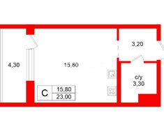 Студия 23 м² 9/13 этаж