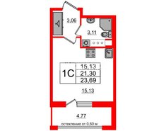 Студия 21.3 м² 7/12 этаж